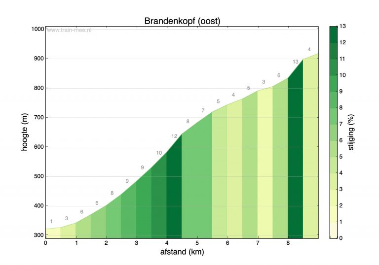 Hoogteprofiel beklimming Brandenkopf (oost)